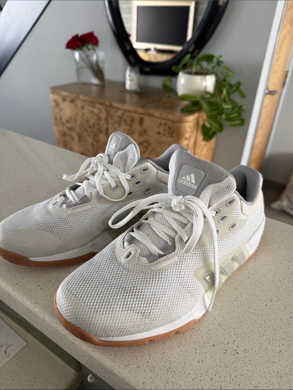 adidas women’s 8 White Mesh Sneakers with Gum Outsole